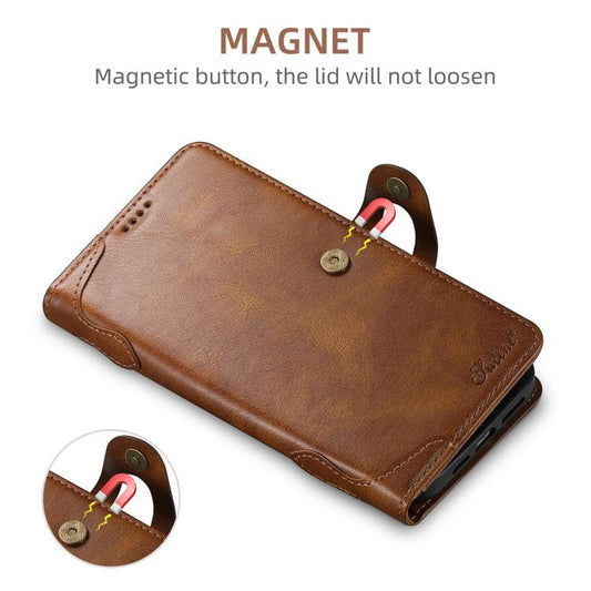 For iPhone 16 Pro Max Suteni Q-03 Oil Wax Magnetic Clasp Leather Phone Case(Brown) - iPhone 16 Pro Max Cases by Suteni | Online Shopping UK | buy2fix
