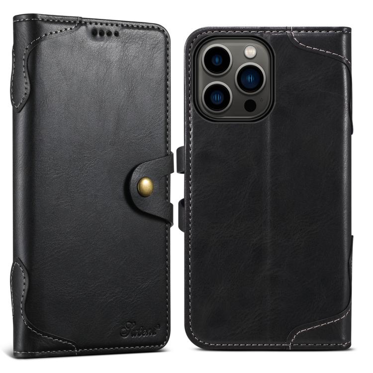 For iPhone 16 Pro Suteni Q-03 Oil Wax Magnetic Clasp Leather Phone Case(Black) - iPhone 16 Pro Cases by Suteni | Online Shopping UK | buy2fix