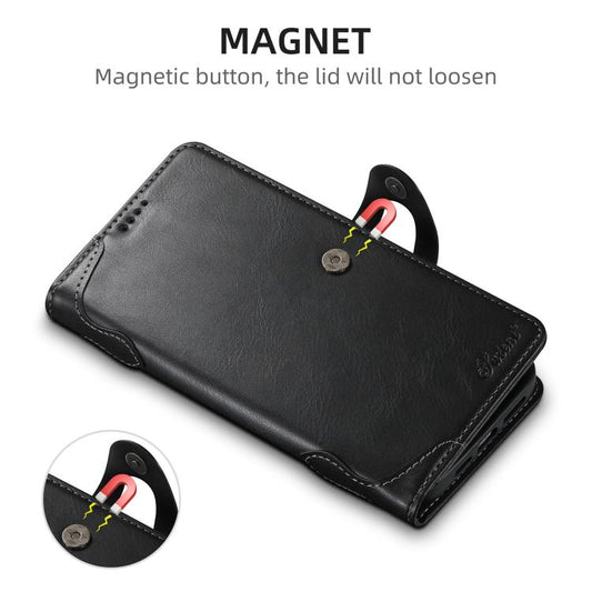 For iPhone 16 Pro Suteni Q-03 Oil Wax Magnetic Clasp Leather Phone Case(Black) - iPhone 16 Pro Cases by Suteni | Online Shopping UK | buy2fix