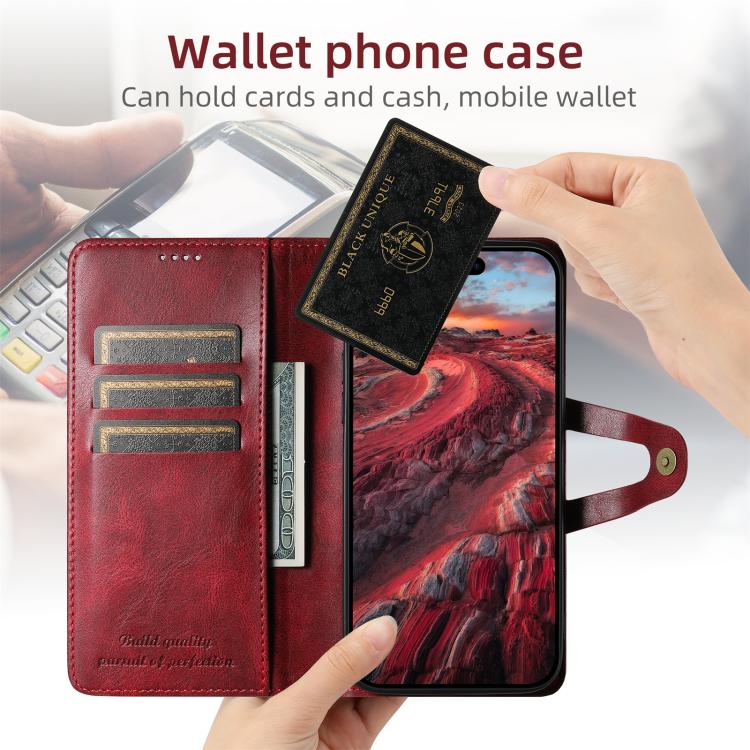 For iPhone 16 Plus Suteni Q-03 Oil Wax Magnetic Clasp Leather Phone Case(Red) - iPhone 16 Plus Cases by Suteni | Online Shopping UK | buy2fix