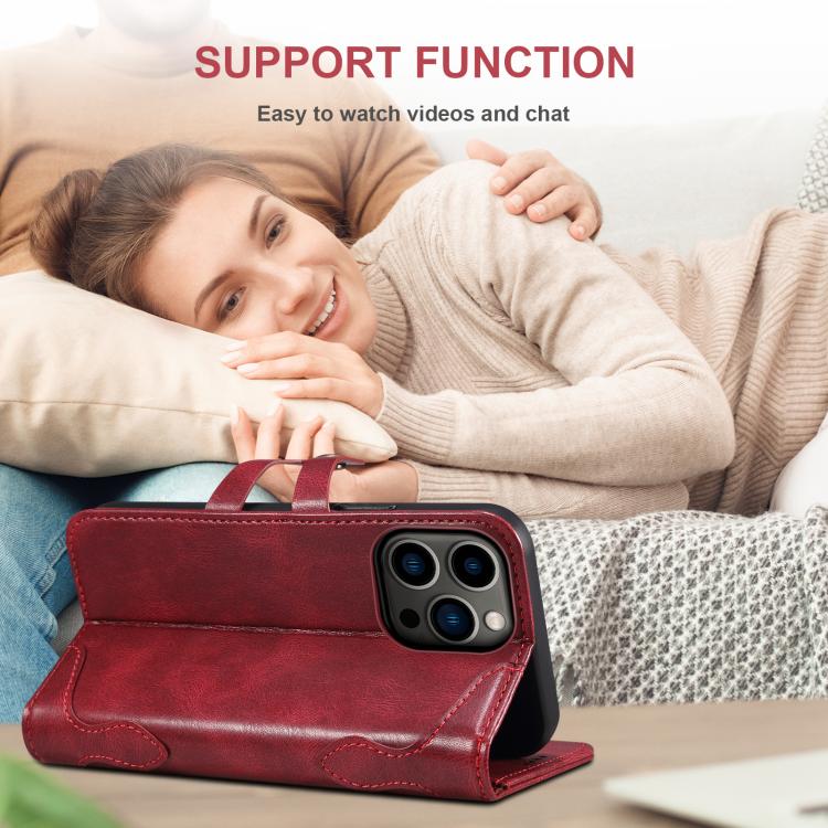 For iPhone 16 Plus Suteni Q-03 Oil Wax Magnetic Clasp Leather Phone Case(Red) - iPhone 16 Plus Cases by Suteni | Online Shopping UK | buy2fix