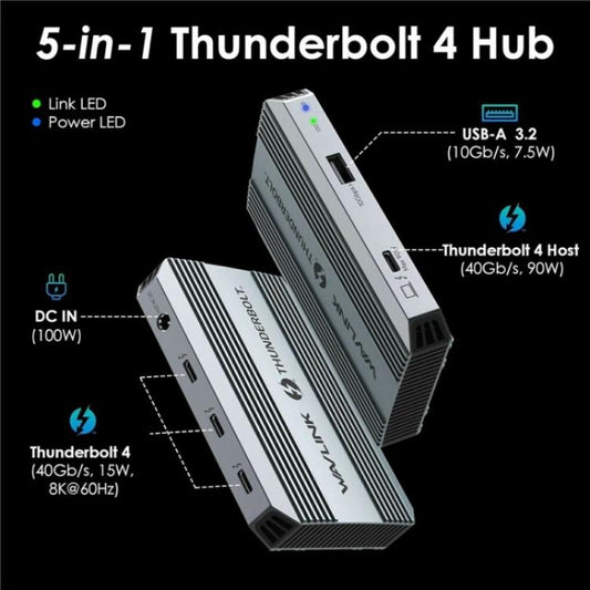 WAVLINK UTD49T 100W PD Input USB-A High Speed Data Transfer Adapter Thunderbolt 4 Hub(US Plug) - USB HUB by WAVLINK | Online Shopping UK | buy2fix