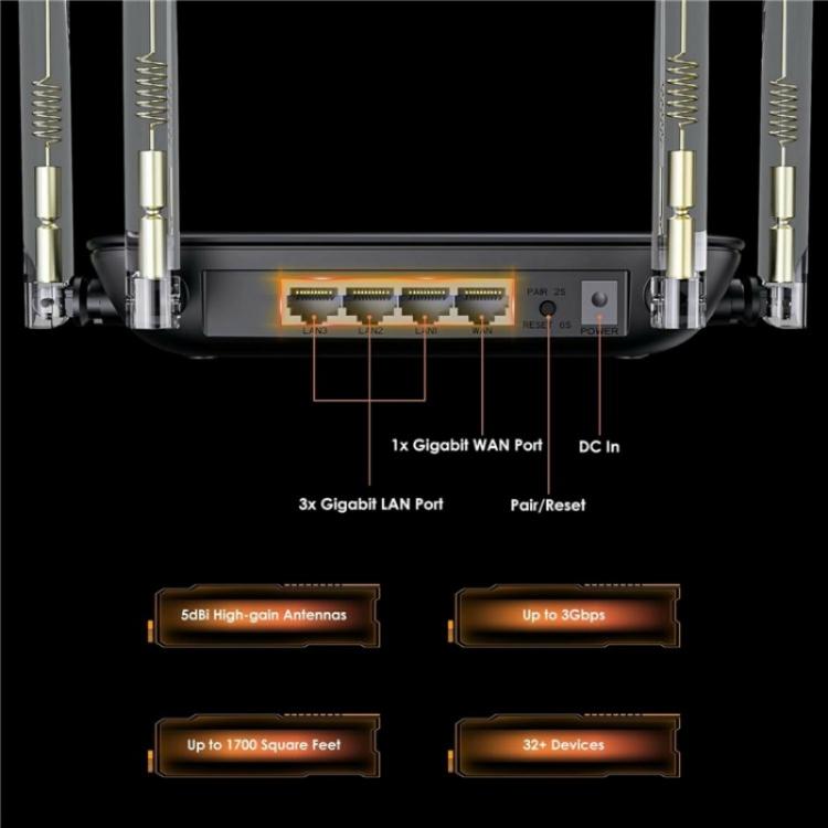 WAVLINK WN530BE1 Gigabit Ports High-Speed WiFi 2.4GHz / 5GHz Dual-Band Gaming Router, Plug:US Plug - Wireless Routers by WAVLINK | Online Shopping UK | buy2fix