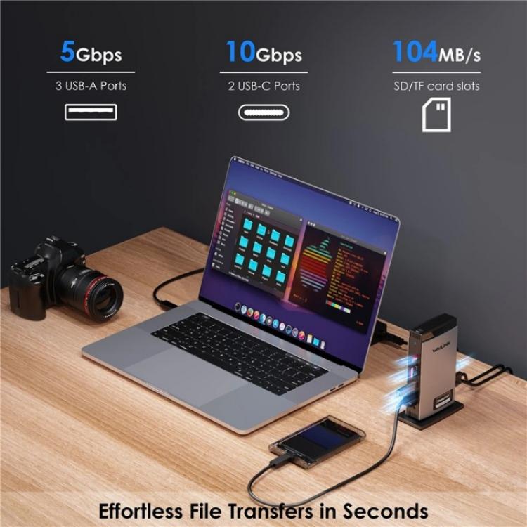 WAVLINK WL-UG69PD13Pro DisplayLink Docking Station 15 in 1 USB-C Hub for MacBook Laptop(UK Plug) - by WAVLINK | Online Shopping UK | buy2fix