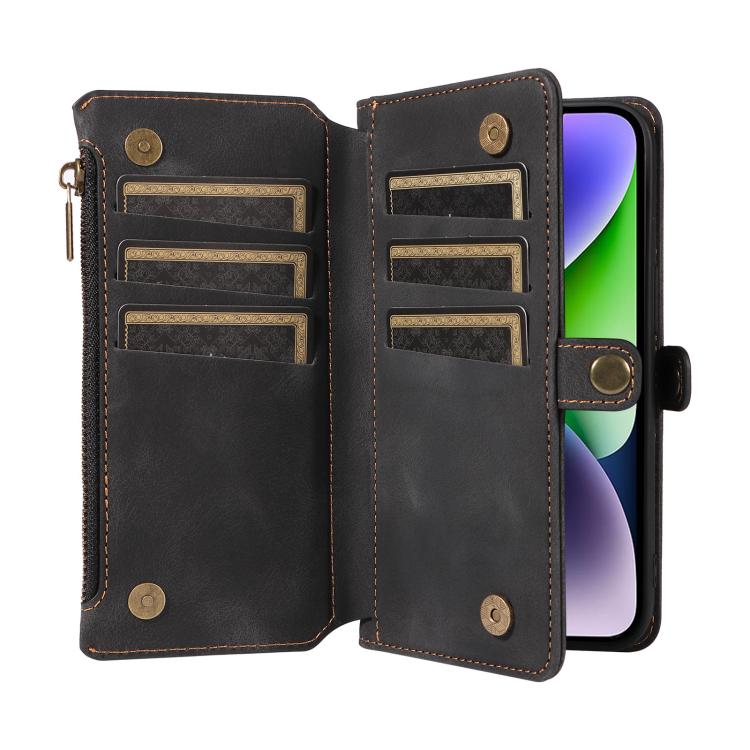 For iPhone 16 Plus Fantasy Multifunctional Zipper Wallet Leather Phone Case(black) - iPhone 16 Plus Cases by buy2fix | Online Shopping UK | buy2fix