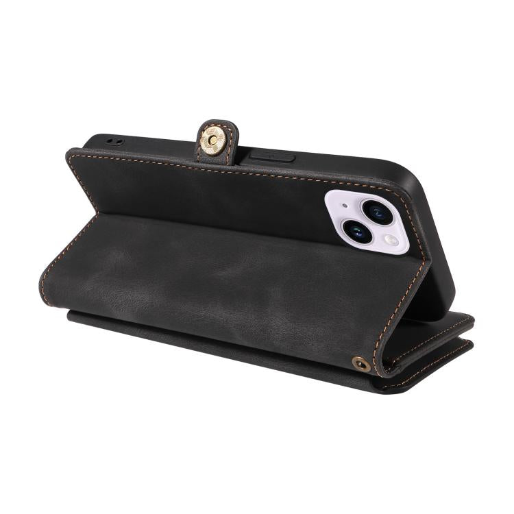 For iPhone 16 Plus Fantasy Multifunctional Zipper Wallet Leather Phone Case(black) - iPhone 16 Plus Cases by buy2fix | Online Shopping UK | buy2fix