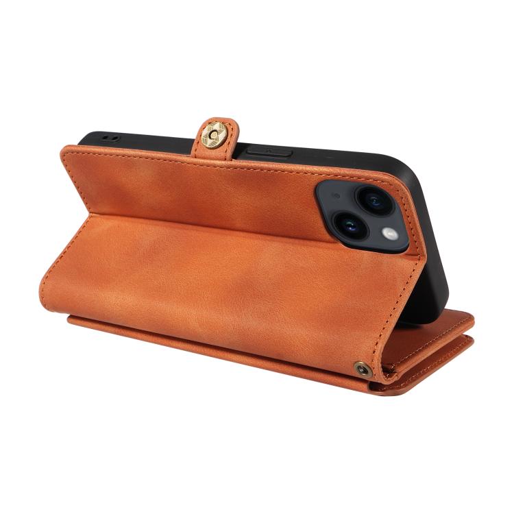 For iPhone 15 Fantasy Multifunctional Zipper Wallet Leather Phone Case(orange) - iPhone 15 Cases by buy2fix | Online Shopping UK | buy2fix
