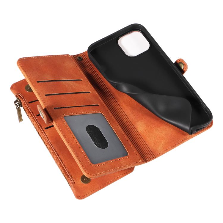For iPhone 15 Fantasy Multifunctional Zipper Wallet Leather Phone Case(orange) - iPhone 15 Cases by buy2fix | Online Shopping UK | buy2fix