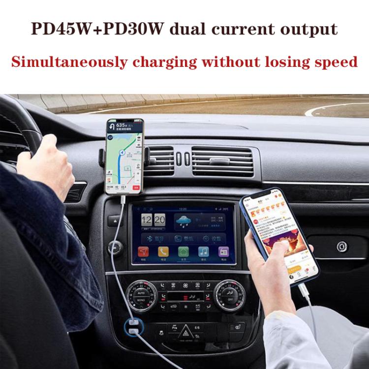 P65 75W Dual Port USB-C / Type-C Car Charger with Type-C to Type-C / 8 Pin Data Cable(Black) - Car Charger by buy2fix | Online Shopping UK | buy2fix