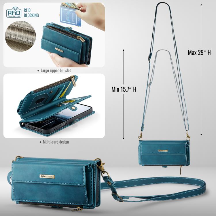 For iPhone 16 Plus CaseMe C39 RFID Blocking Zipper Wallet Leather Phone Case with Crossbody Strap(Green) - iPhone 16 Plus Cases by CaseMe | Online Shopping UK | buy2fix