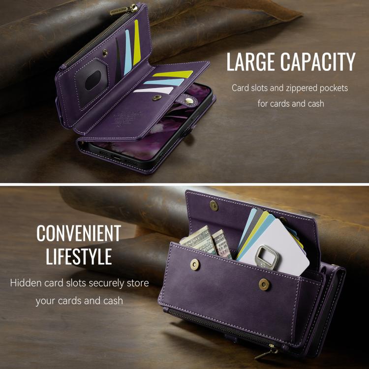 For iPhone 15 Pro CaseMe C39 RFID Blocking Zipper Wallet Leather Phone Case with Crossbody Strap(Purple) - iPhone 15 Pro Cases by CaseMe | Online Shopping UK | buy2fix