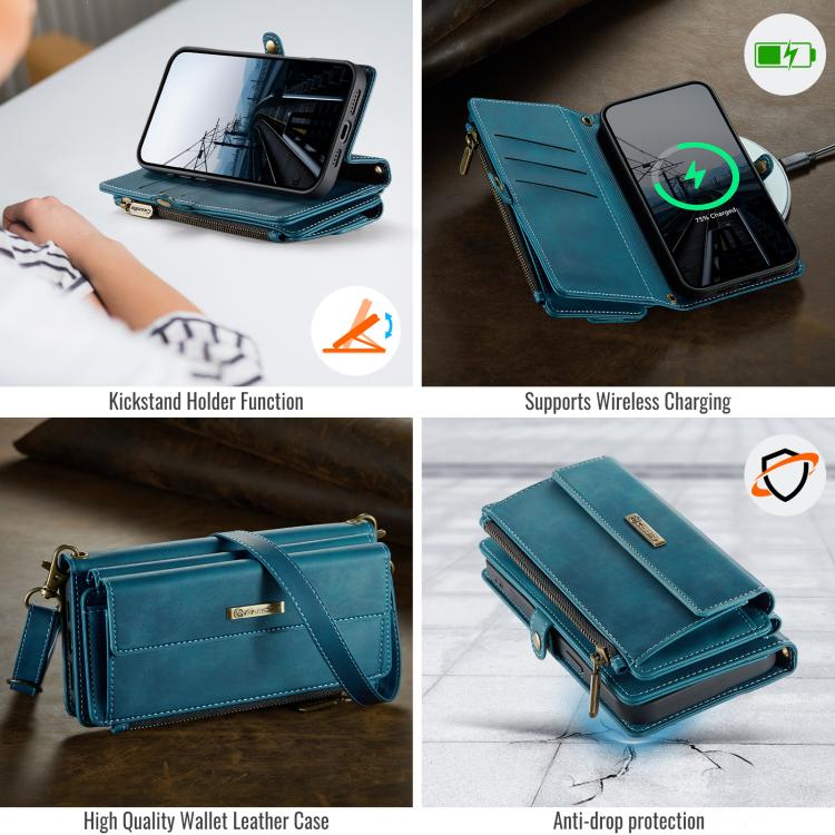 For iPhone 15 CaseMe C39 RFID Blocking Zipper Wallet Leather Phone Case with Crossbody Strap(Green) - iPhone 15 Cases by CaseMe | Online Shopping UK | buy2fix