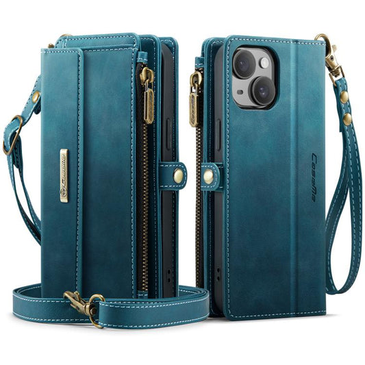 For iPhone 13 mini CaseMe C39 RFID Blocking Zipper Wallet Leather Phone Case with Crossbody Strap(Green) - iPhone 13 mini Cases by CaseMe | Online Shopping UK | buy2fix