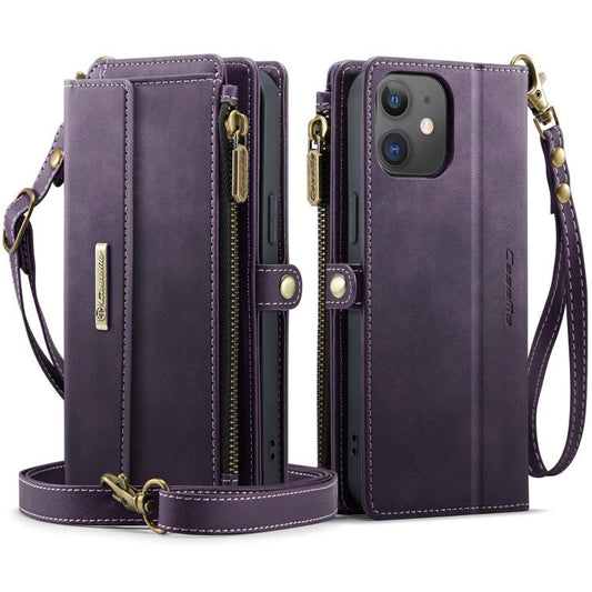 For iPhone 12 mini CaseMe C39 RFID Blocking Zipper Wallet Leather Phone Case with Crossbody Strap(Purple) - iPhone 12 mini Cases by CaseMe | Online Shopping UK | buy2fix