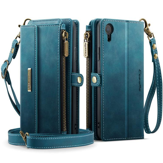 For iPhone XR CaseMe C39 RFID Blocking Zipper Wallet Leather Phone Case with Crossbody Strap(Green) - More iPhone Cases by CaseMe | Online Shopping UK | buy2fix