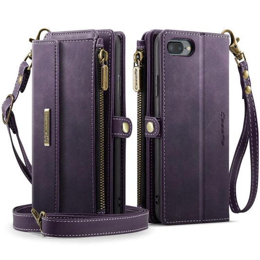 For iPhone 7 Plus / 8 Plus CaseMe C39 RFID Blocking Zipper Wallet Leather Phone Case with Crossbody Strap(Purple) - More iPhone Cases by CaseMe | Online Shopping UK | buy2fix