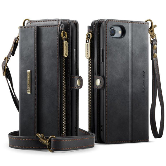 For iPhone 7 / 8 / SE 2022 CaseMe C39 RFID Blocking Zipper Wallet Leather Phone Case with Crossbody Strap(Black) - iPhone SE 2022 / 2020 / 8 / 7 Cases by CaseMe | Online Shopping UK | buy2fix