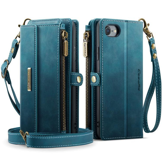 For iPhone 7 / 8 / SE 2022 CaseMe C39 RFID Blocking Zipper Wallet Leather Phone Case with Crossbody Strap(Green) - iPhone SE 2022 / 2020 / 8 / 7 Cases by CaseMe | Online Shopping UK | buy2fix