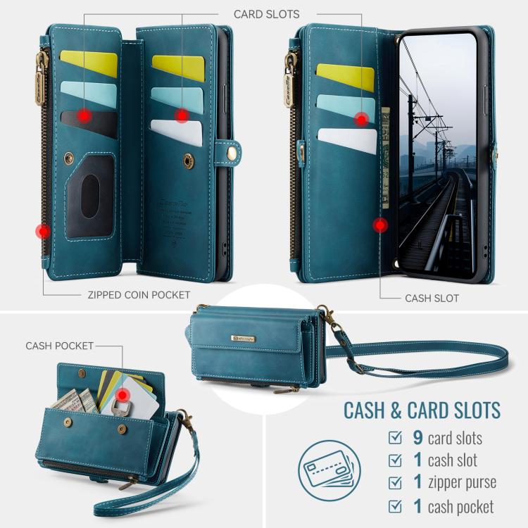 For iPhone 7 / 8 / SE 2022 CaseMe C39 RFID Blocking Zipper Wallet Leather Phone Case with Crossbody Strap(Green) - iPhone SE 2022 / 2020 / 8 / 7 Cases by CaseMe | Online Shopping UK | buy2fix