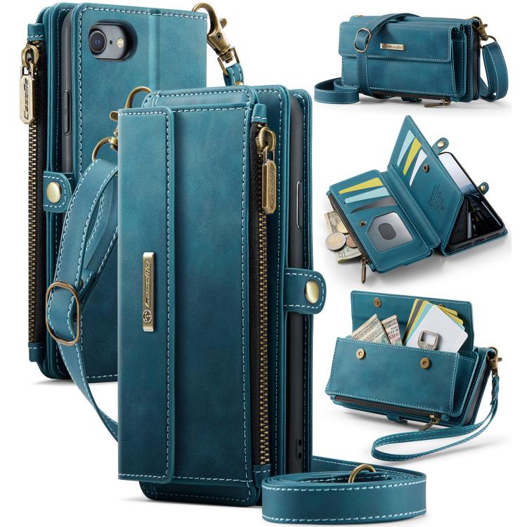 For iPhone 7 / 8 / SE 2022 CaseMe C39 RFID Blocking Zipper Wallet Leather Phone Case with Crossbody Strap(Green) - iPhone SE 2022 / 2020 / 8 / 7 Cases by CaseMe | Online Shopping UK | buy2fix