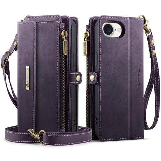 For iPhone 16e CaseMe C39 RFID Blocking Zipper Wallet Leather Phone Case with Crossbody Strap(Purple) - iPhone 16e Cases by CaseMe | Online Shopping UK | buy2fix