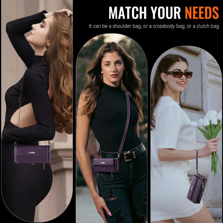 For iPhone 16e CaseMe C39 RFID Blocking Zipper Wallet Leather Phone Case with Crossbody Strap(Purple) - iPhone 16e Cases by CaseMe | Online Shopping UK | buy2fix