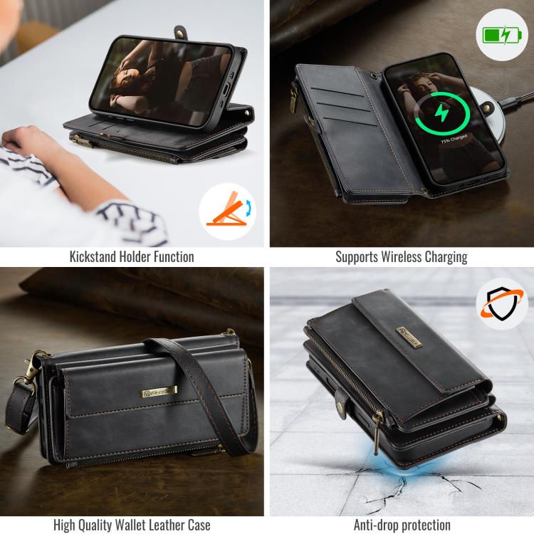 For iPhone Air CaseMe C39 RFID Blocking Zipper Wallet Leather Phone Case with Crossbody Strap(Black) - iPhone Air Cases by CaseMe | Online Shopping UK | buy2fix