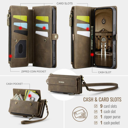 For iPhone Air CaseMe C39 RFID Blocking Zipper Wallet Leather Phone Case with Crossbody Strap(Coffee) - iPhone Air Cases by CaseMe | Online Shopping UK | buy2fix