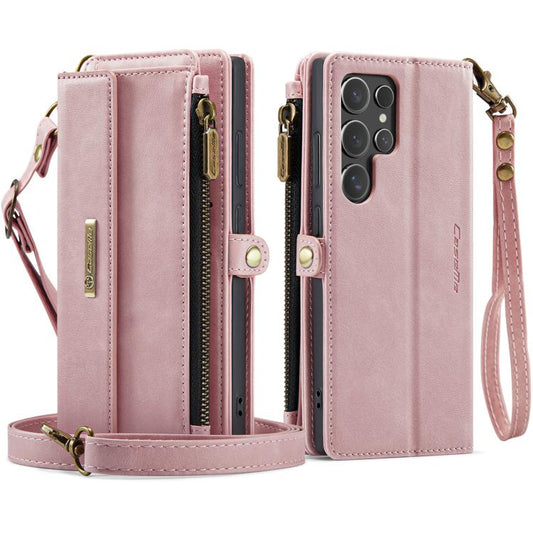 For Samsung Galaxy S25 Ultra 5G CaseMe C39 RFID Blocking Zipper Wallet Leather Phone Case with Crossbody Strap(Pink) - Galaxy S25 Ultra 5G Cases by CaseMe | Online Shopping UK | buy2fix