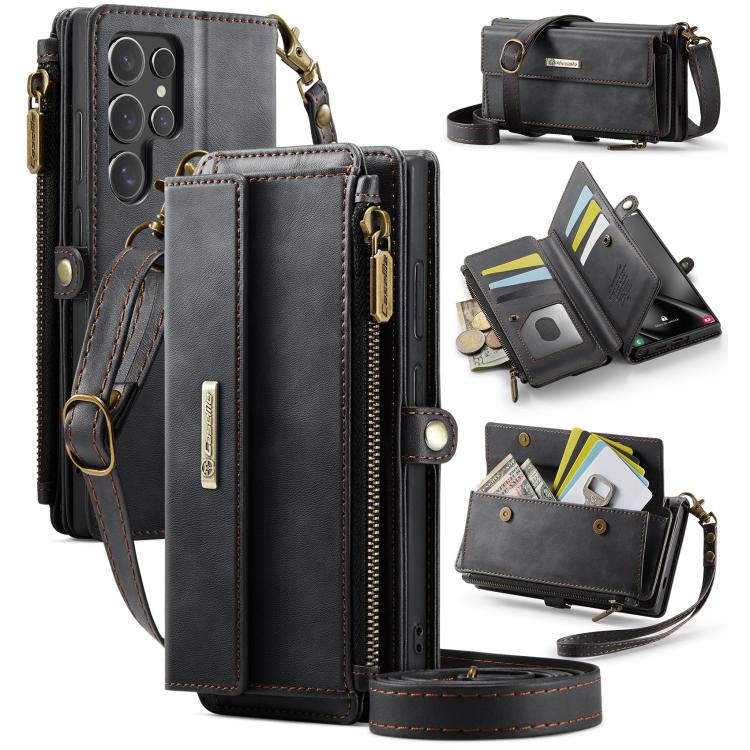 For Samsung Galaxy S24 Ultra 5G CaseMe C39 RFID Blocking Zipper Wallet Leather Phone Case with Crossbody Strap(Black) - Galaxy S24 Ultra 5G Cases by CaseMe | Online Shopping UK | buy2fix