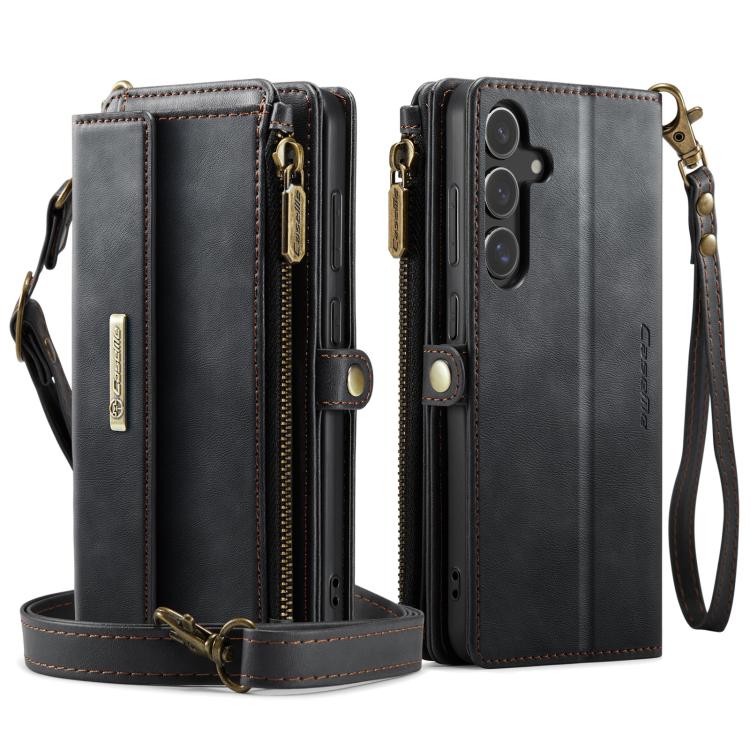 For Samsung Galaxy S24 FE 5G CaseMe C39 RFID Blocking Zipper Wallet Leather Phone Case with Crossbody Strap(Black) - Galaxy S24 FE 5G Cases by CaseMe | Online Shopping UK | buy2fix