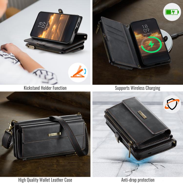 For Samsung Galaxy S24 FE 5G CaseMe C39 RFID Blocking Zipper Wallet Leather Phone Case with Crossbody Strap(Black) - Galaxy S24 FE 5G Cases by CaseMe | Online Shopping UK | buy2fix