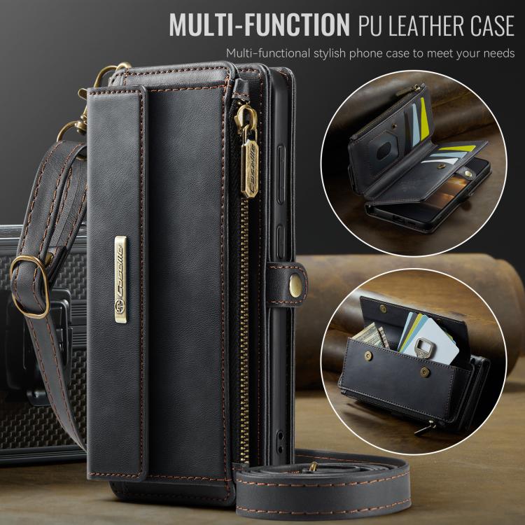 For Samsung Galaxy S24 FE 5G CaseMe C39 RFID Blocking Zipper Wallet Leather Phone Case with Crossbody Strap(Black) - Galaxy S24 FE 5G Cases by CaseMe | Online Shopping UK | buy2fix