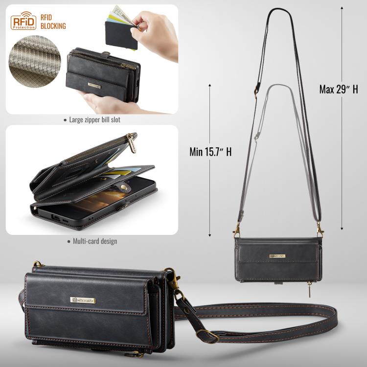 For Samsung Galaxy S24 FE 5G CaseMe C39 RFID Blocking Zipper Wallet Leather Phone Case with Crossbody Strap(Black) - Galaxy S24 FE 5G Cases by CaseMe | Online Shopping UK | buy2fix