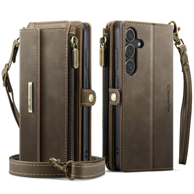 For Samsung Galaxy S24 FE 5G CaseMe C39 RFID Blocking Zipper Wallet Leather Phone Case with Crossbody Strap(Coffee) - Galaxy S24 FE 5G Cases by CaseMe | Online Shopping UK | buy2fix