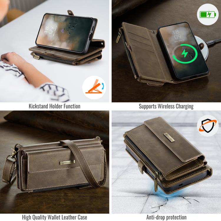 For Samsung Galaxy S24 FE 5G CaseMe C39 RFID Blocking Zipper Wallet Leather Phone Case with Crossbody Strap(Coffee) - Galaxy S24 FE 5G Cases by CaseMe | Online Shopping UK | buy2fix