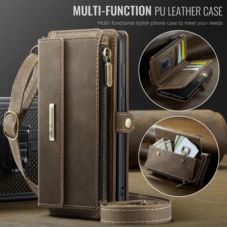 For Samsung Galaxy S24 FE 5G CaseMe C39 RFID Blocking Zipper Wallet Leather Phone Case with Crossbody Strap(Coffee) - Galaxy S24 FE 5G Cases by CaseMe | Online Shopping UK | buy2fix