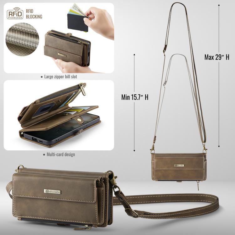 For Samsung Galaxy S24 FE 5G CaseMe C39 RFID Blocking Zipper Wallet Leather Phone Case with Crossbody Strap(Coffee) - Galaxy S24 FE 5G Cases by CaseMe | Online Shopping UK | buy2fix