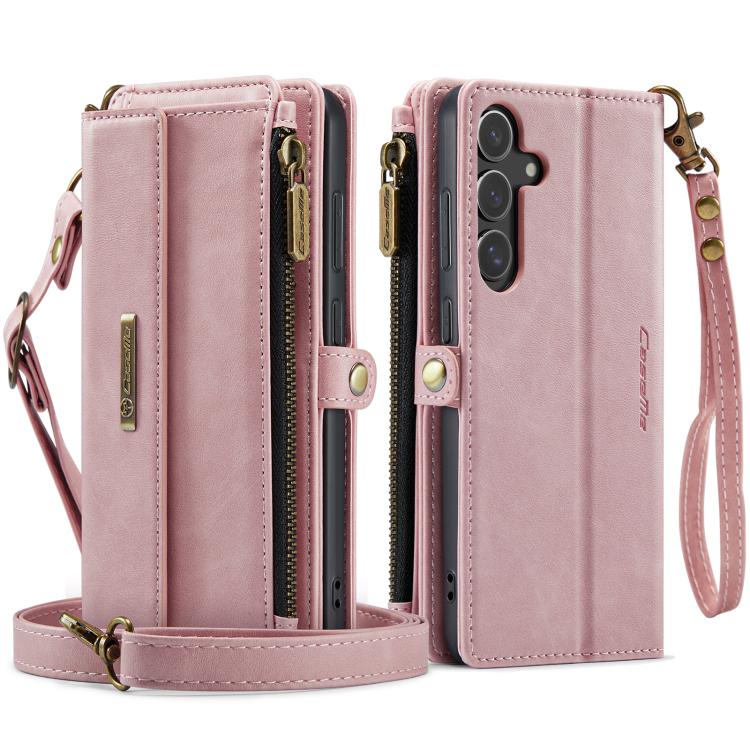 For Samsung Galaxy S24 FE 5G CaseMe C39 RFID Blocking Zipper Wallet Leather Phone Case with Crossbody Strap(Pink) - Galaxy S24 FE 5G Cases by CaseMe | Online Shopping UK | buy2fix