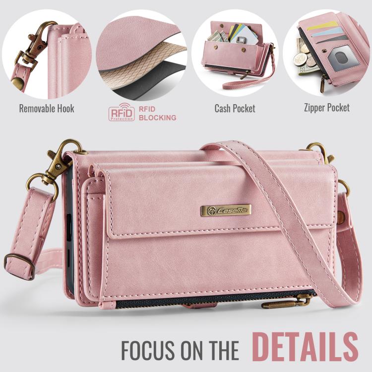 For Samsung Galaxy S24 FE 5G CaseMe C39 RFID Blocking Zipper Wallet Leather Phone Case with Crossbody Strap(Pink) - Galaxy S24 FE 5G Cases by CaseMe | Online Shopping UK | buy2fix