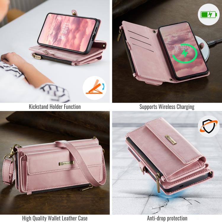 For Samsung Galaxy S24 FE 5G CaseMe C39 RFID Blocking Zipper Wallet Leather Phone Case with Crossbody Strap(Pink) - Galaxy S24 FE 5G Cases by CaseMe | Online Shopping UK | buy2fix