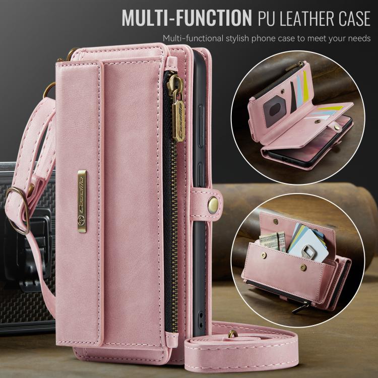 For Samsung Galaxy S24 FE 5G CaseMe C39 RFID Blocking Zipper Wallet Leather Phone Case with Crossbody Strap(Pink) - Galaxy S24 FE 5G Cases by CaseMe | Online Shopping UK | buy2fix