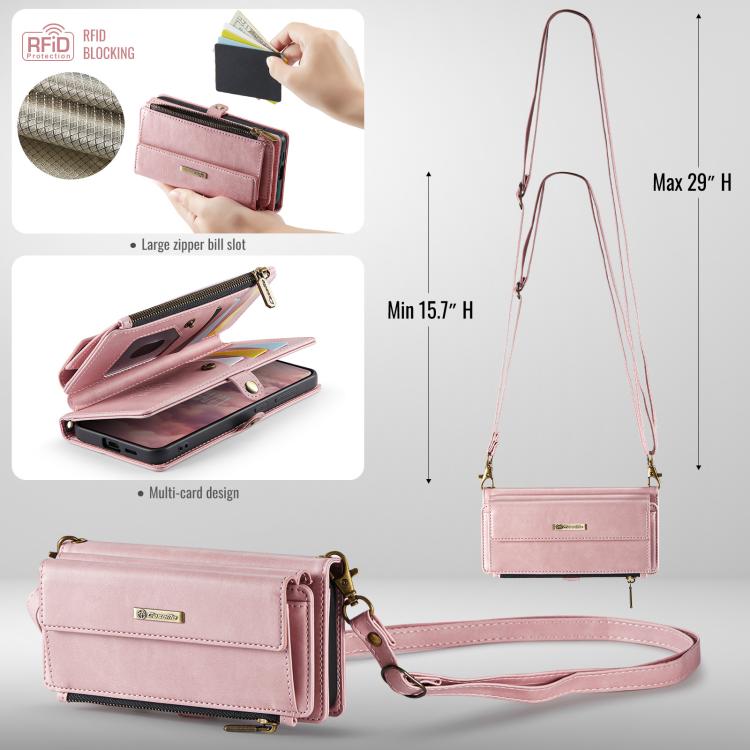 For Samsung Galaxy S24 FE 5G CaseMe C39 RFID Blocking Zipper Wallet Leather Phone Case with Crossbody Strap(Pink) - Galaxy S24 FE 5G Cases by CaseMe | Online Shopping UK | buy2fix