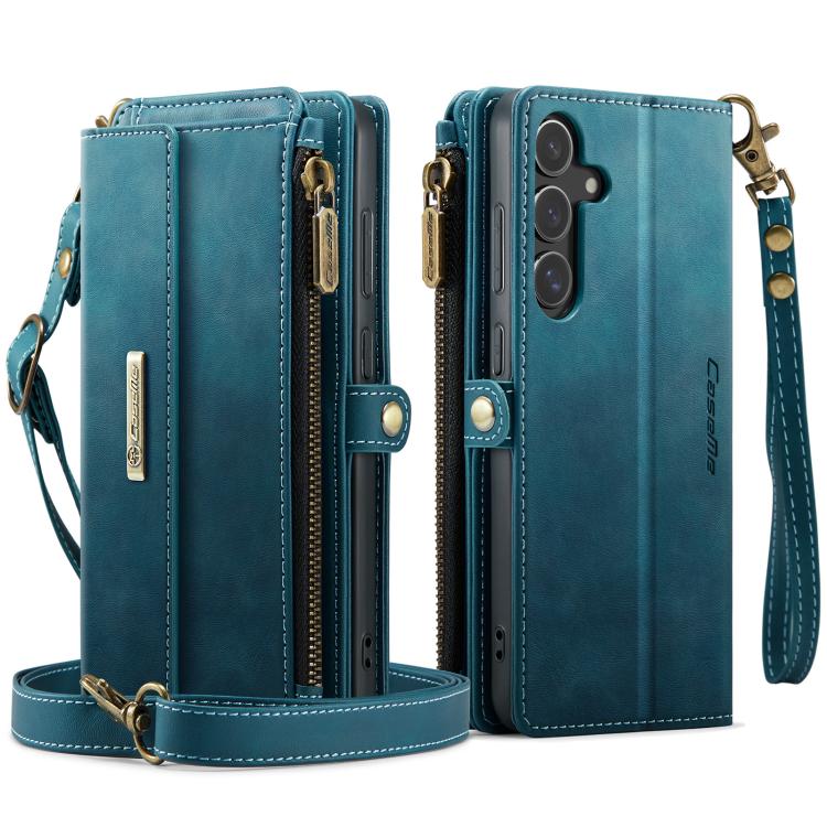 For Samsung Galaxy S24 FE 5G CaseMe C39 RFID Blocking Zipper Wallet Leather Phone Case with Crossbody Strap(Green) - Galaxy S24 FE 5G Cases by CaseMe | Online Shopping UK | buy2fix