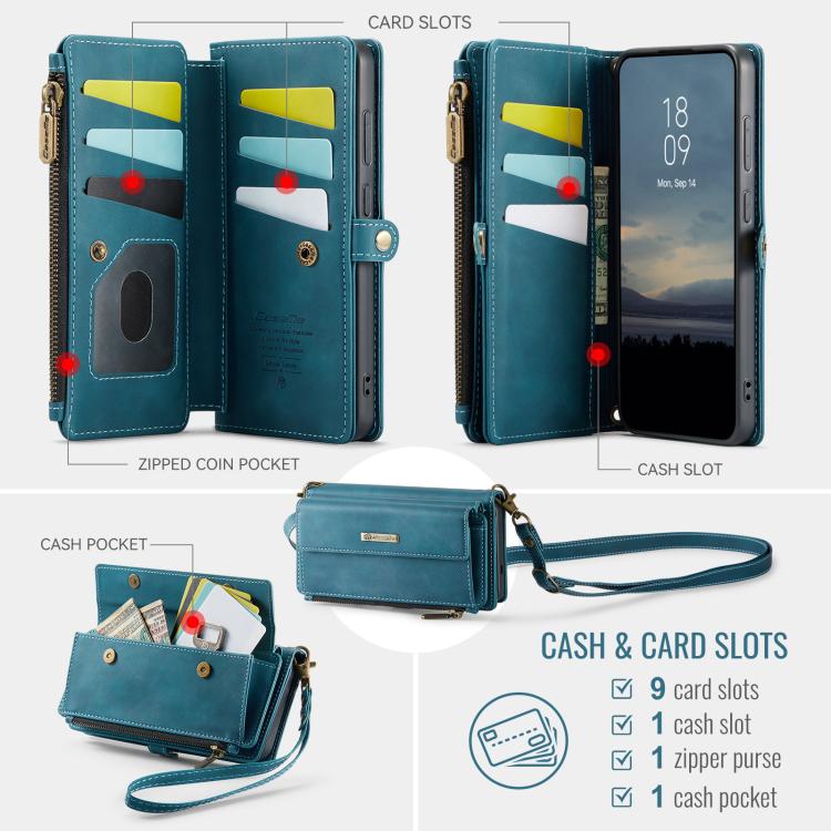 For Samsung Galaxy S24 FE 5G CaseMe C39 RFID Blocking Zipper Wallet Leather Phone Case with Crossbody Strap(Green) - Galaxy S24 FE 5G Cases by CaseMe | Online Shopping UK | buy2fix
