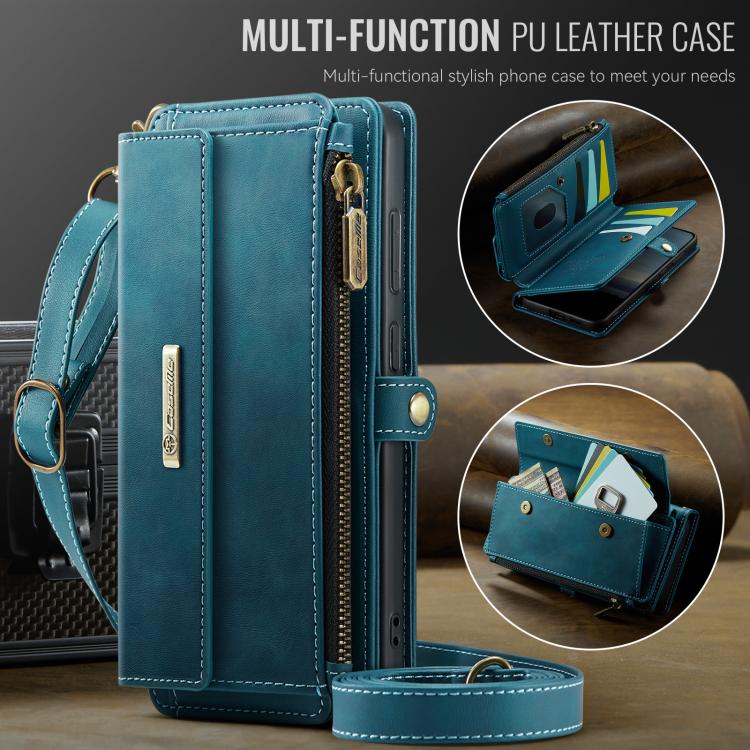 For Samsung Galaxy S24 FE 5G CaseMe C39 RFID Blocking Zipper Wallet Leather Phone Case with Crossbody Strap(Green) - Galaxy S24 FE 5G Cases by CaseMe | Online Shopping UK | buy2fix