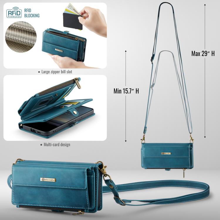 For Samsung Galaxy S24 FE 5G CaseMe C39 RFID Blocking Zipper Wallet Leather Phone Case with Crossbody Strap(Green) - Galaxy S24 FE 5G Cases by CaseMe | Online Shopping UK | buy2fix