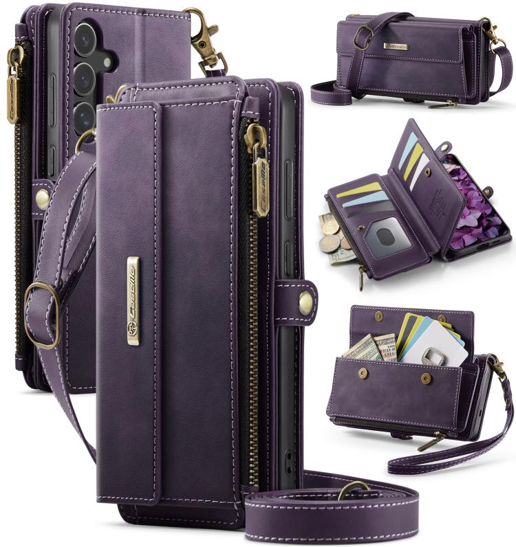 For Samsung Galaxy S24 FE 5G CaseMe C39 RFID Blocking Zipper Wallet Leather Phone Case with Crossbody Strap(Purple) - Galaxy S24 FE 5G Cases by CaseMe | Online Shopping UK | buy2fix