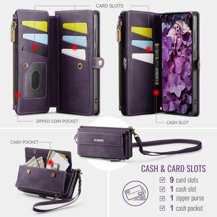 For Samsung Galaxy S24 FE 5G CaseMe C39 RFID Blocking Zipper Wallet Leather Phone Case with Crossbody Strap(Purple) - Galaxy S24 FE 5G Cases by CaseMe | Online Shopping UK | buy2fix