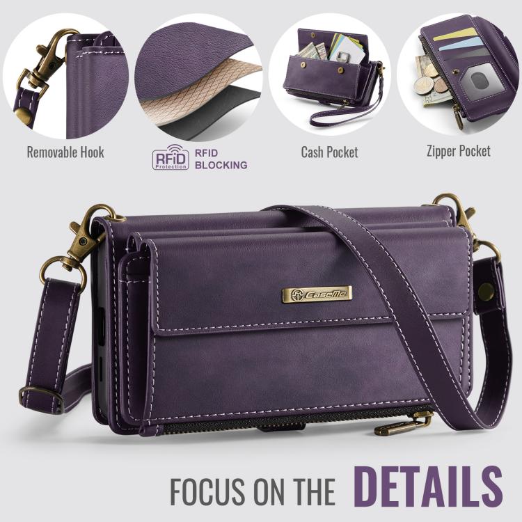 For Samsung Galaxy S24 FE 5G CaseMe C39 RFID Blocking Zipper Wallet Leather Phone Case with Crossbody Strap(Purple) - Galaxy S24 FE 5G Cases by CaseMe | Online Shopping UK | buy2fix